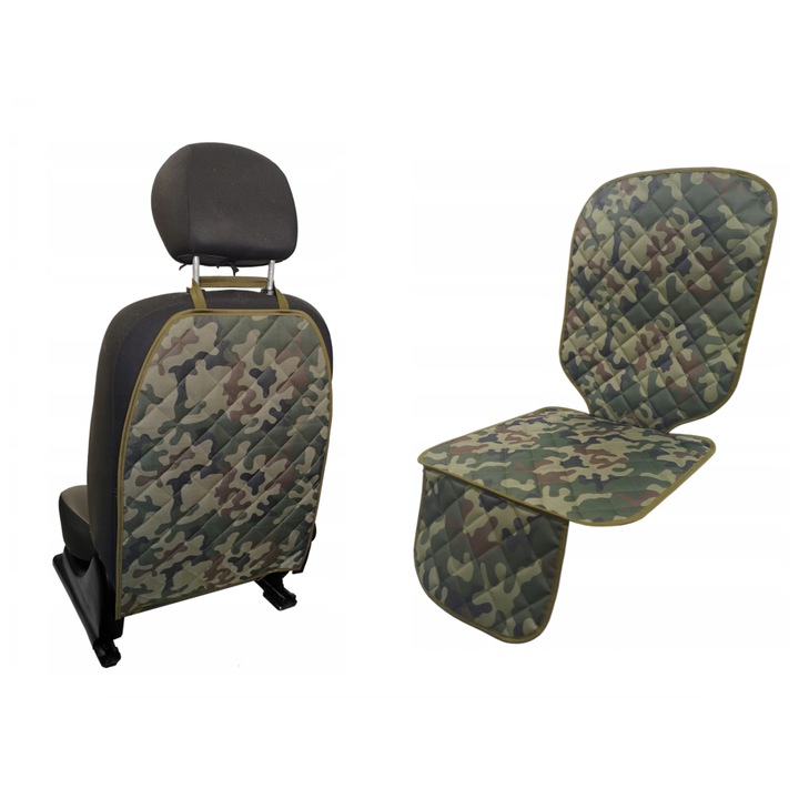 Set 2 huse de protectie scaune auto, universale - protectie spatar scaun fata matlasata si protectie matlasata pentru scaun auto, scoica bebe, army, Metru Patrat