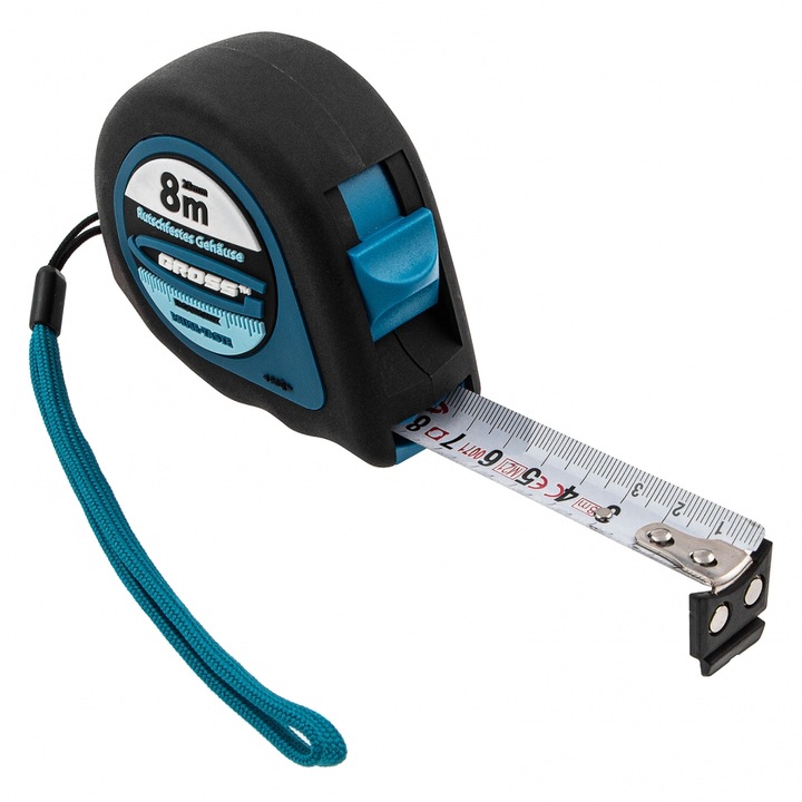 Ruleta Ergonomisch, 8 m x 25 mm, varf magnetic cauciucat, uz caznic, GROSS