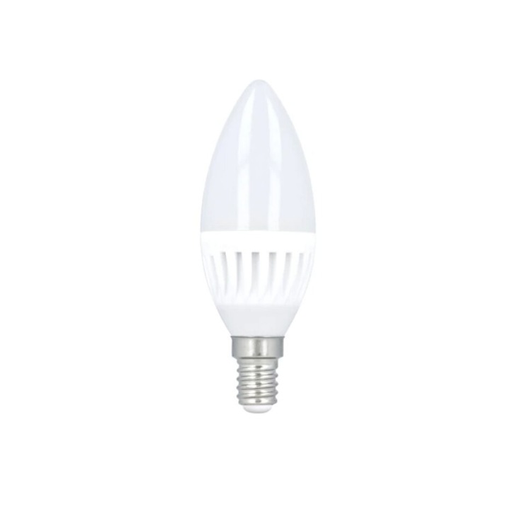 Bec ceramic LED E27 C37 10W 230V 3000K 900lm, lumina alba calda, Alb