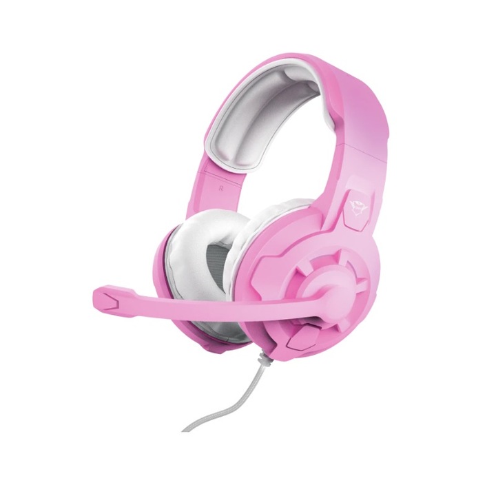 Casti gaming Trust GXT 411P RADIUS, cu fir, full-size, compatibile PC/PS5/PS4/Xbox/Nintendo, Jack 3.5mm, Microfon, 309g, roz