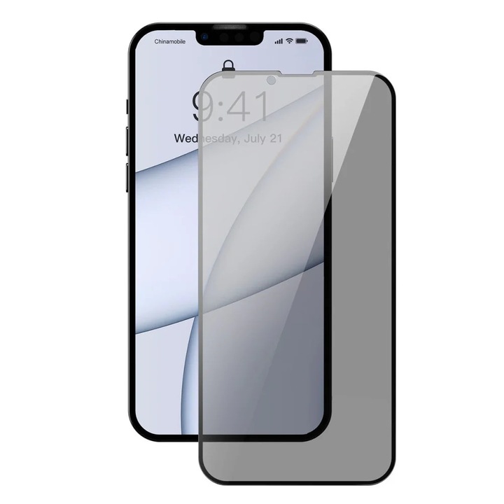 Стъклен протектор BASEUS за iPhone 13 Pro Max 6.7 inch 2021, 0.3mm, Full-screen and anti-spy function, комплект 2 бр., черен