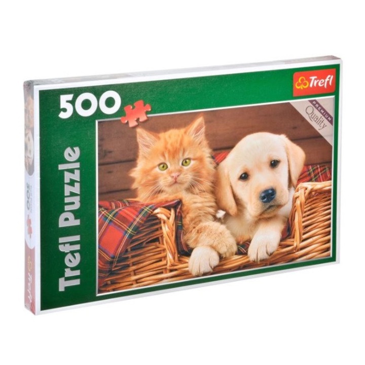 Trefl 500 db-os puzzle - Kutya és cica kosárban (37219)