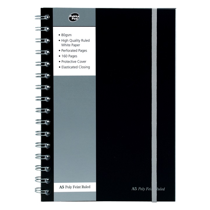 Caiet cu spirala Pukka Pads pp Jotta A5 dictando, negru 160 pagini