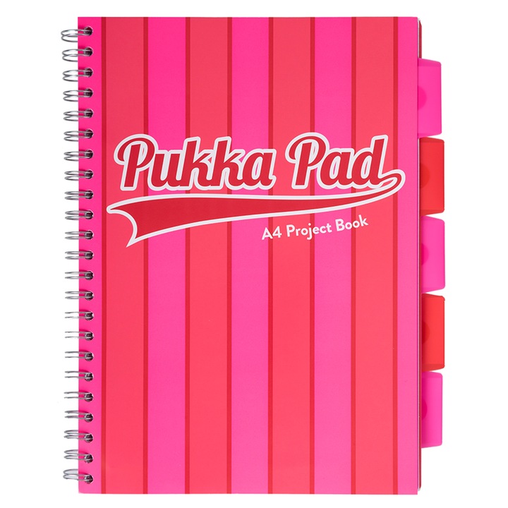 Caiet cu spirala si separatoare Pukka Pads Project Book Vogue 200 pagini, dictando A4 roz