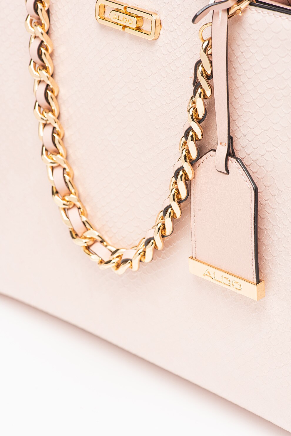 Aldo, Чанта за рамо Evans от еко кожа с шагрен, Златист, Бледорозов