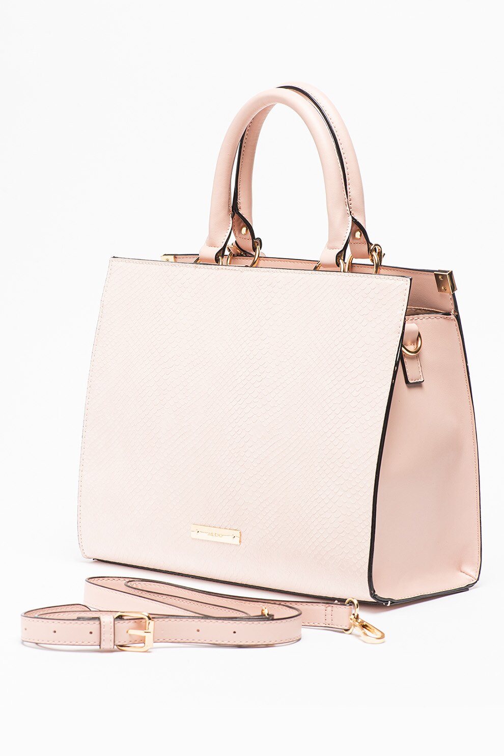 Aldo, Чанта за рамо Evans от еко кожа с шагрен, Златист, Бледорозов