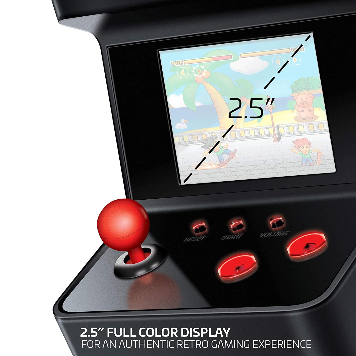 Mini-consola jocuri MyArcade, Retro Arcade Machine X, 300 de jocuri, complet redabila, de colectie, display color 2.5”, difuzor integrat, port jack 3.5 mm, inaltime 17 cm, negru/rosu