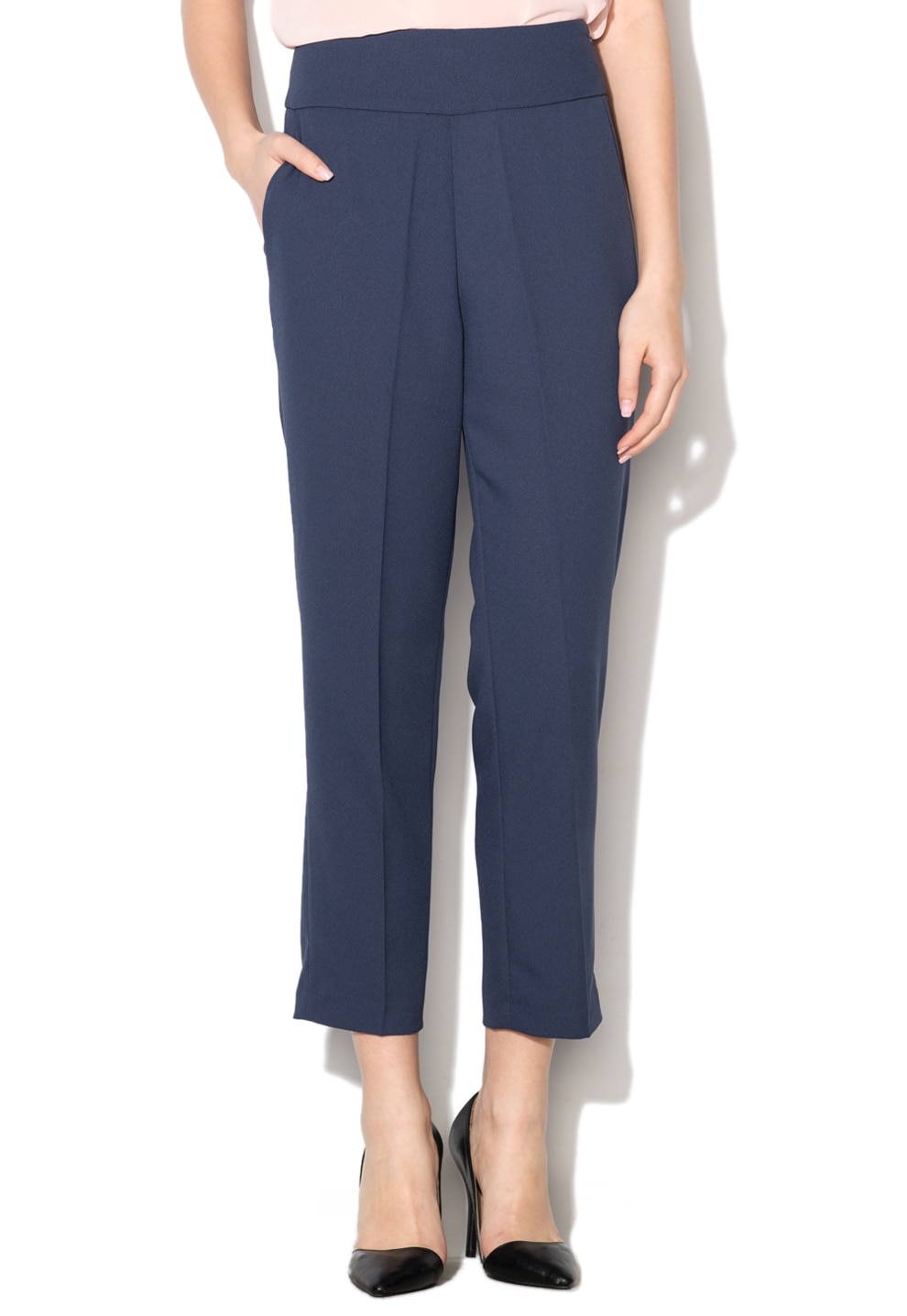 Silvian Heach, Pantaloni crop cu croiala conica, Albastru prafuit, 42