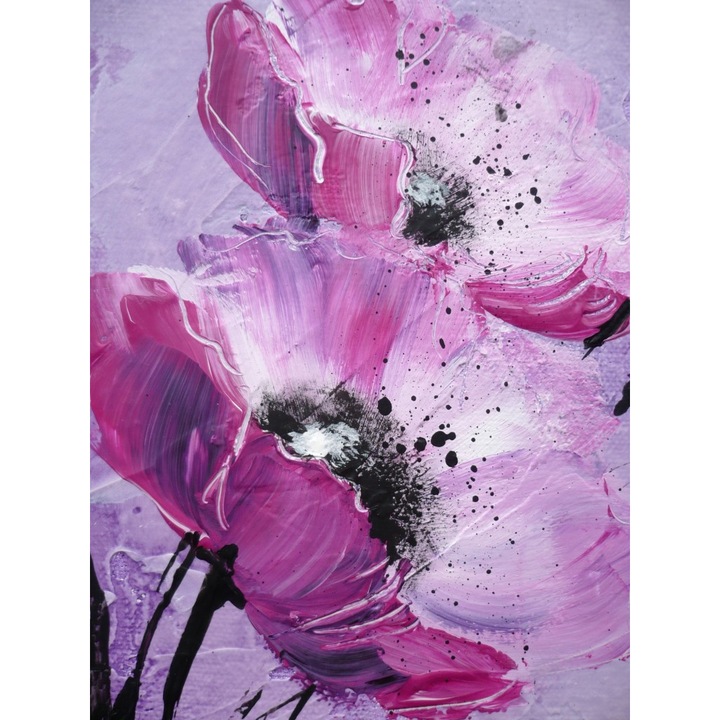 Tablou canvas Flori, maci, mov, pictura, 30 x 45 cm