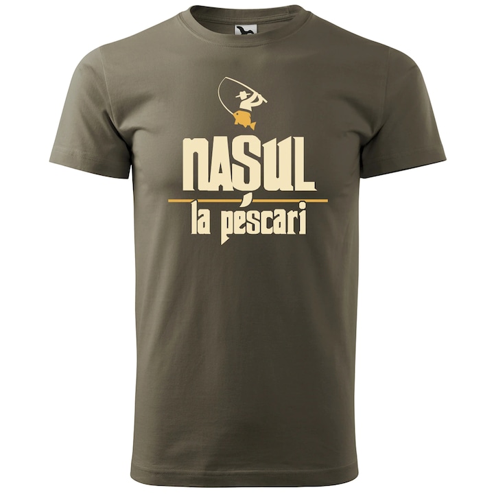 Tricou Barbat, Personalizat " Nasul la pescari ", Kaki, Marime XXXL