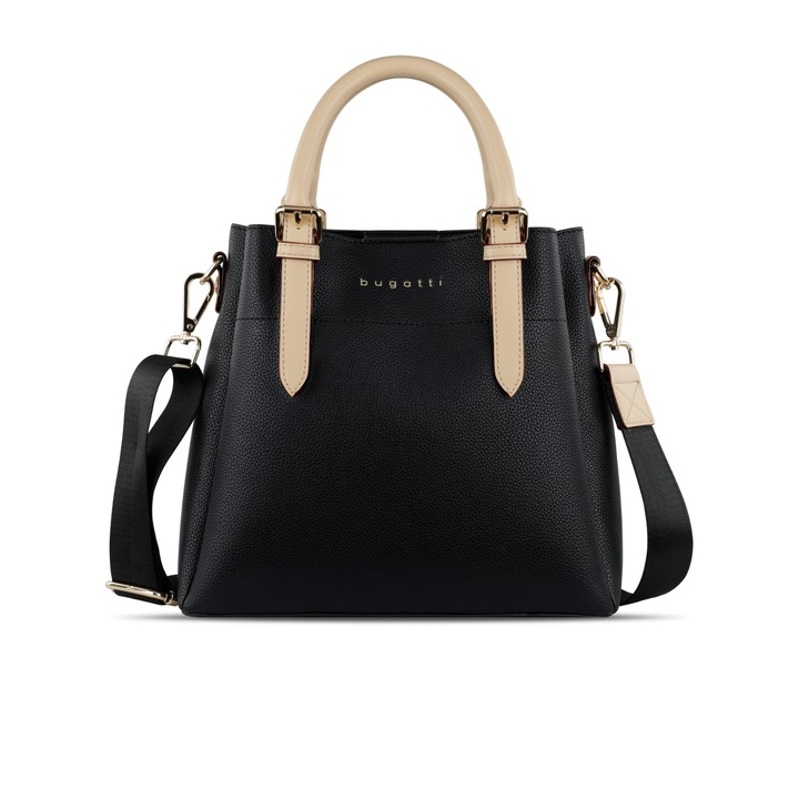 Geanta BUGATTI, Ella neagra, cu manere si bareta, compartimente multiple, medie