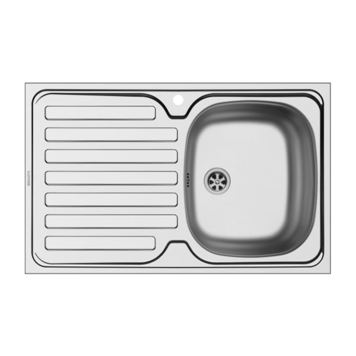 Кухненска мивка AIX©, неръждаема стомана, модел 5232, дясна корита, 80 x 50 см, текстурирано покритие, сиво