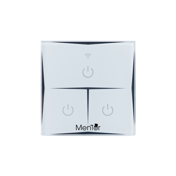 Intrerupator inteligent wireless Mentor ES005 WiFi, 10A, 1800W, triplu, alb, cu touch compatibil Amazon Alexa, Google Home, Apple Siri Premium. Mentor for IoT