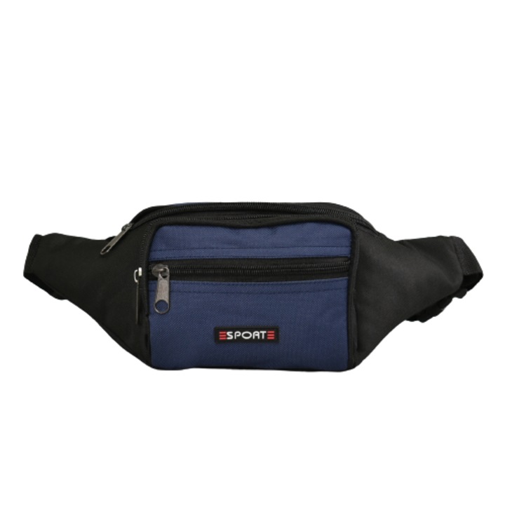 Чанта за кръст 22007-3, Текстил, 26/12/9 см, Синя/черна