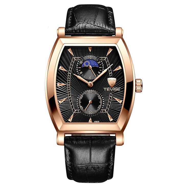 Мъжки часовник Tevise Elegant Classic Quartz Mechanism Gold/Black Leather