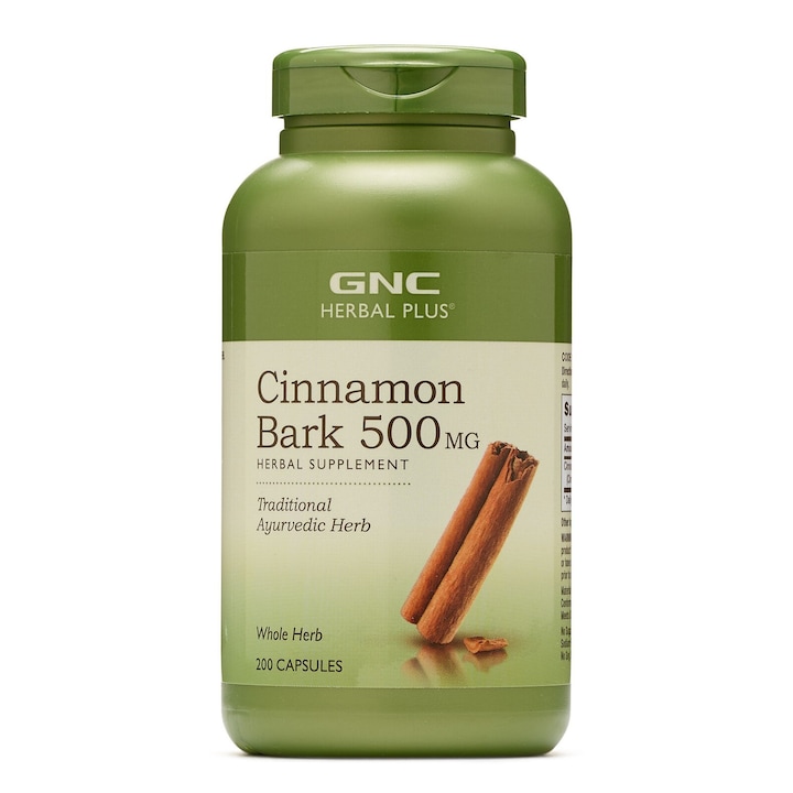 Supliment alimentar Herbal Plus® Cinnamon Bark 500 mg Scortisoara GNC, 200 Capsule