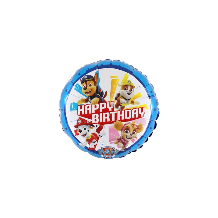 Kerek fólia ballon, Paw Patrol Happy Birthday kék 46 cm