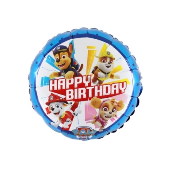 Balon folie rotund Paw Patrol Happy Birthday albastru 46 cm