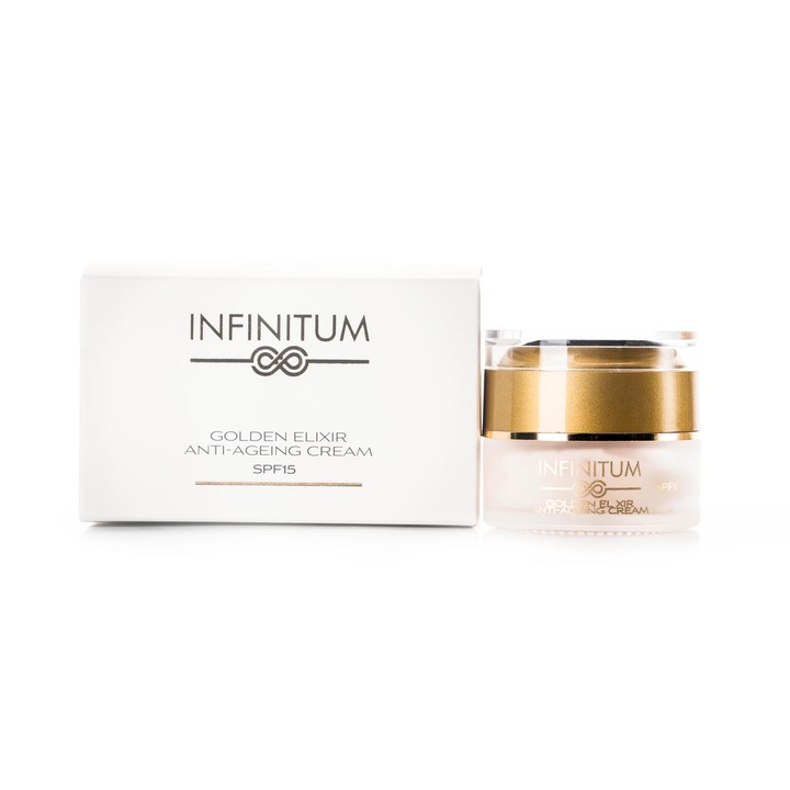 Crema de zi anti aging cu aur pur 22K si acid hialuronic, SPF 15, Golden Elixir INFINITUM, 30 ml