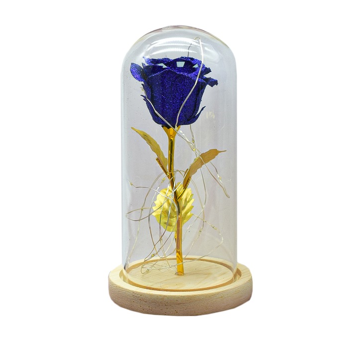 Naimeed D4019 virágdísz, üvegkupolában, LED fény, 9x20 cm, kék