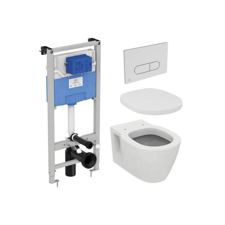 Set Vas WC Ideal Standard Connect cu capac WC soft-close si Rezervor incastrat Prosys cu clapeta Oleas M1 crom