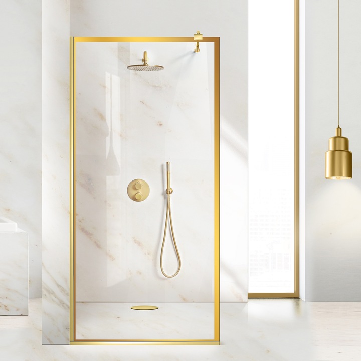 Aqua Class® Gold 50x195 cm zuhanyfal, arany Frame modell, víztiszta biztonsági üveg