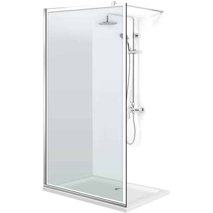 Aqua Class® Inox 50x195 cm zuhanyfal, fehér Frame modell, víztiszta biztonsági üveg