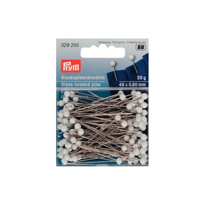 Карфици със стъклена глава Prym 48x0.80мм 30гр., 029255