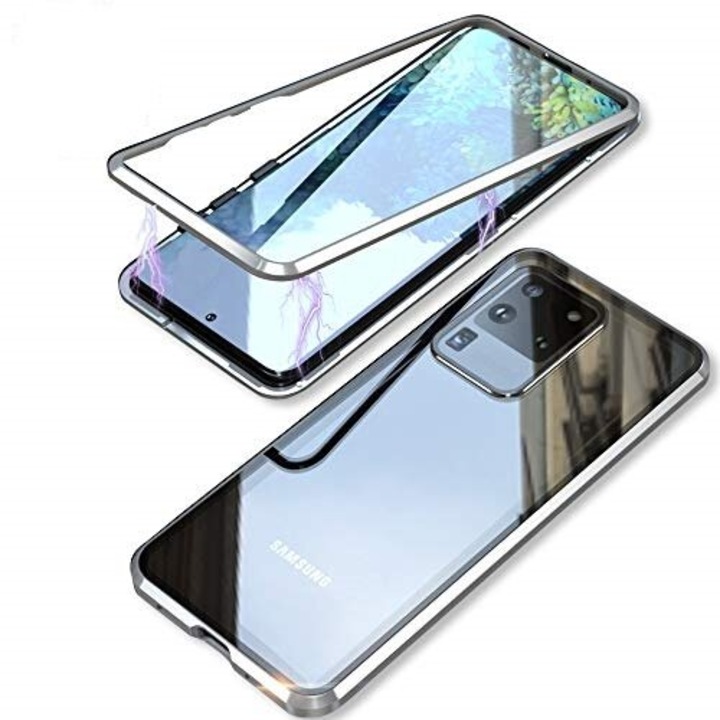 Магнитен 360° Кейс за Samsung Galaxy A72 с предно и задно стъкло, Сребърен