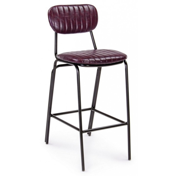 Scaun de bar cu spatar picioare fier negru si sezut piele ecologica bordeaux Debbie 44 cm x 51 cm x 100 h x 74 h1