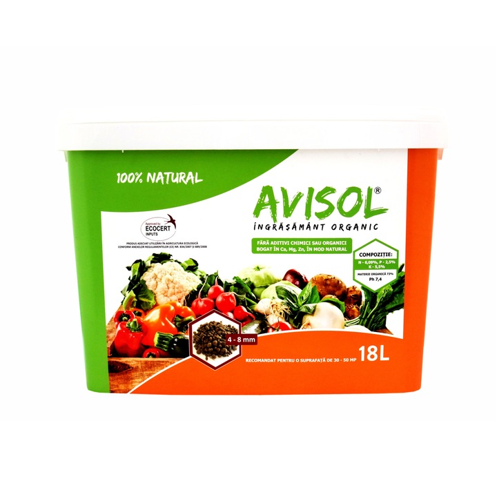 Ingrasamant organic, universal, Avisol, 4 - 8 mm, 18 L, mentinerea fertilitatii solului