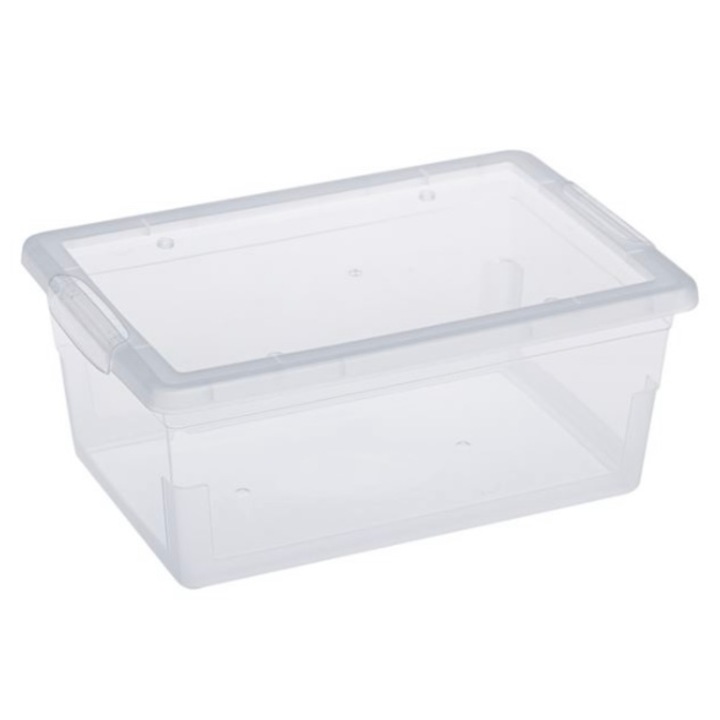 Cutie depozitare transparenta, cu capac, 6 litri, 34 x 21 x 12 cm