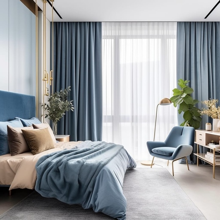 Set draperii catifea albastru cer, 2 buc x 150 cm lungime / 220 cm inaltime