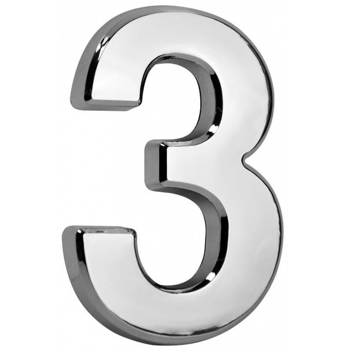 Házszám Strend Pro MagicHome, 3-as szám, PVC, ezüst, 70x100 mm, 3D