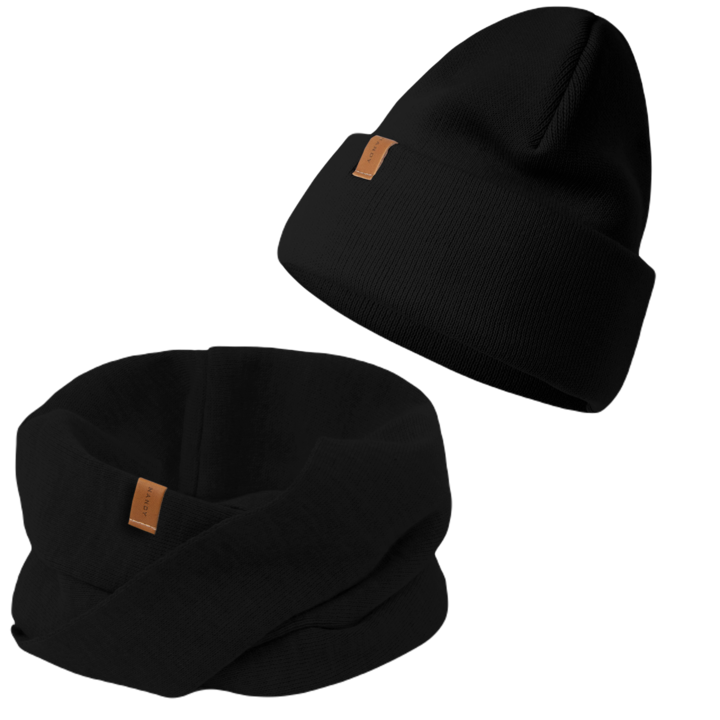 Set tricotat cu caciula si fular, Nandy, negru, marime universala, ZEST-CK-20849-01-CZRN