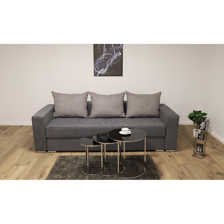 Canapea extensibila, Claudia Mare, 3 perne, 230 x 110 x 85 cm, Gri/Gri deschis
