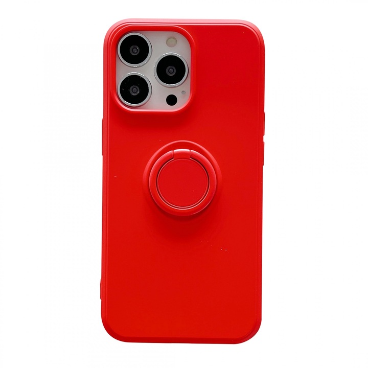 Калъф Liquid Silicone Ring с флипи въртяща се стойка за Apple iPhone 13 Red