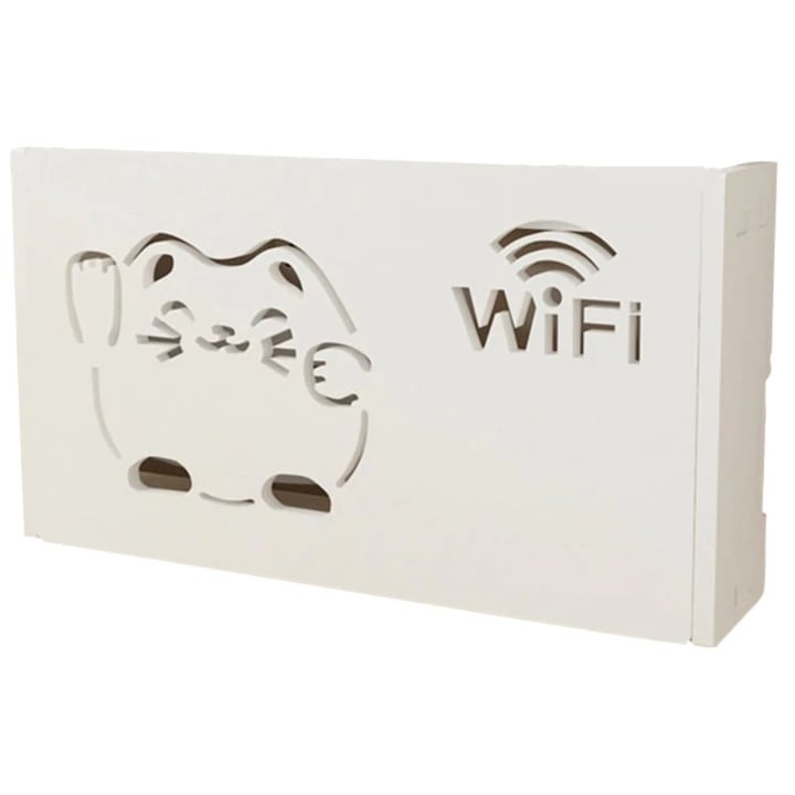 Polc, vezeték nélküli router tartó Cartek ™ Cat M 40x20x10 cm vezetékek és WI-FI eszközök elfedéséhez, falra rögzíthető, fehér