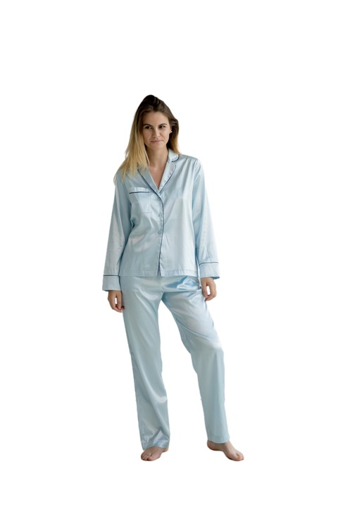 Pijama din satin elastic, Evonine, Albastru deschis