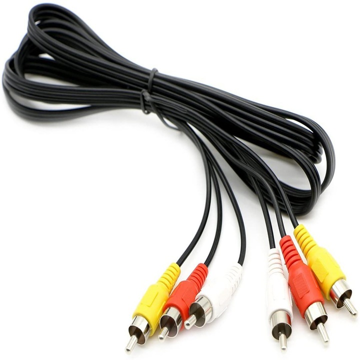 Cablu audio/video, RCA tata/RCA tata, 5 m, Negru