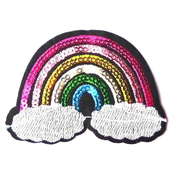 Petic textil brodat Curcubeu cu paiete 8x5.7 cm