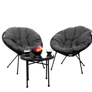 Set mobilier terasa, 2 scaune cu perna si masa cu blat de sticla, metal si ratan artificial, 85x71x85 cm (scaun) 50x44 (masa)