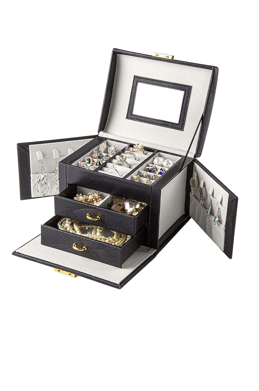 Thirty entry Sinis Cutie de bijuterii, organizator cu 2 sertare si incuietoare, portabila, cu  oglinda - eMAG.ro