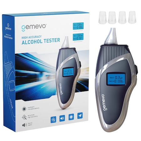 Alcool Tester Gemevo® Etilotest Profesional Digital, Portabil, Functie de memorare, Acuratete +/- 0.01%BAC, Display LCD, Culoare Negru