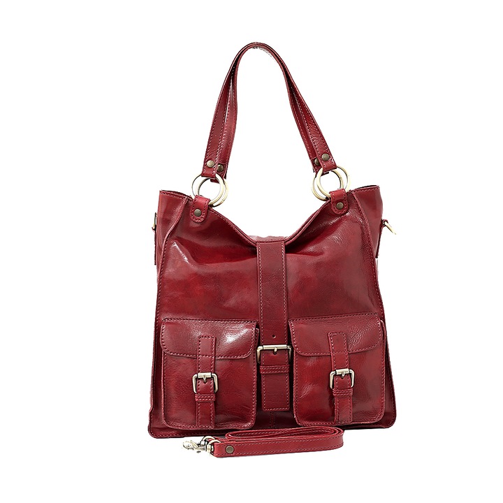 Geanta dama de umar din piele naturala vachetta, bordo, P161D