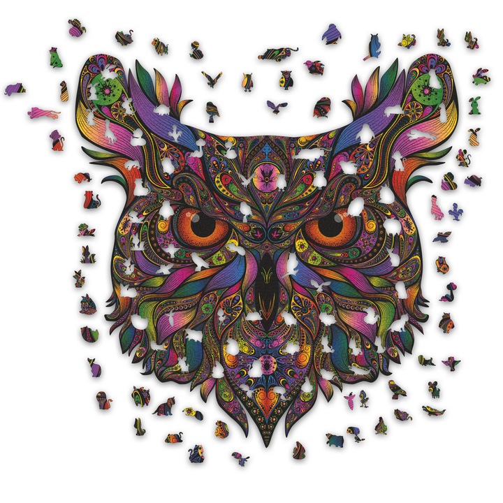 Puzzle jigsaw de lemn bufnita, multicolor, 813 piese, 65.8x64 cm