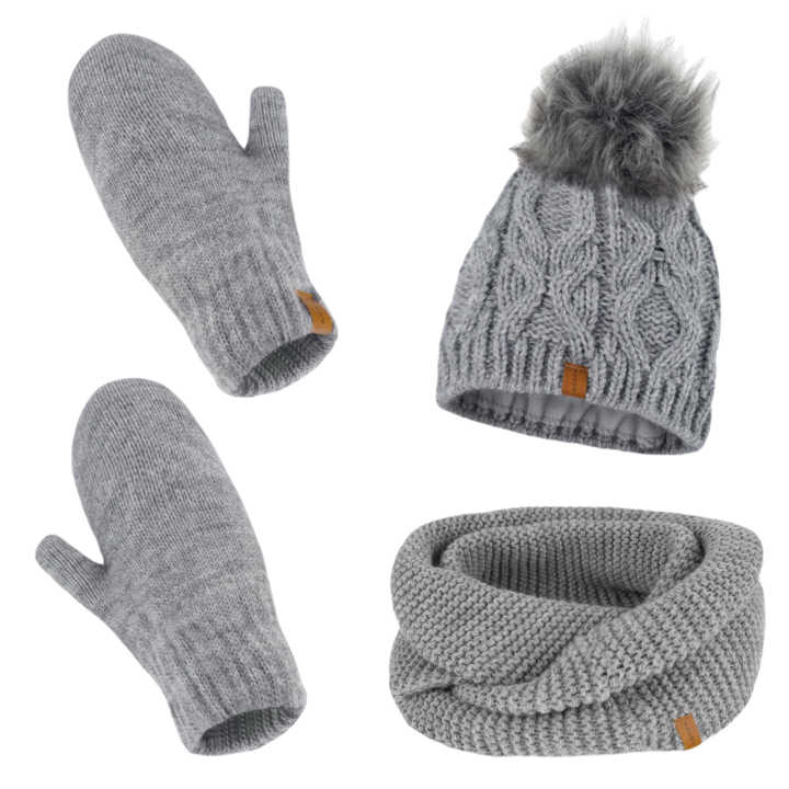 Set tricotat cu caciula, fular si manusi, Nandy, gri, marime universala, ZEST-CKR-19500-JS-SZR