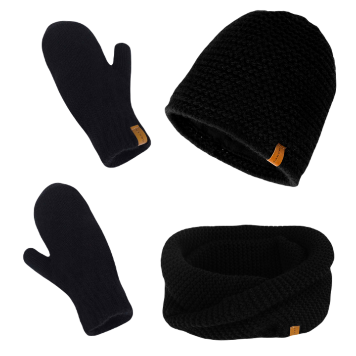 Set tricotat cu caciula, fular si manusi, Nandy, negru, marime universala, ZEST-CKR-18500-CZRN