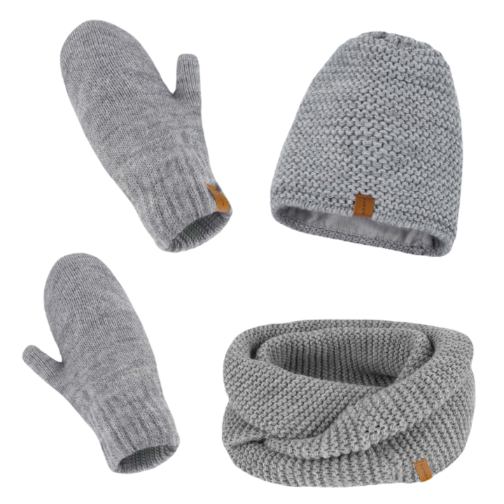 Set tricotat cu caciula, fular si manusi, Nandy, gri, marime universala, ZEST-CKR-18500-J-SZR