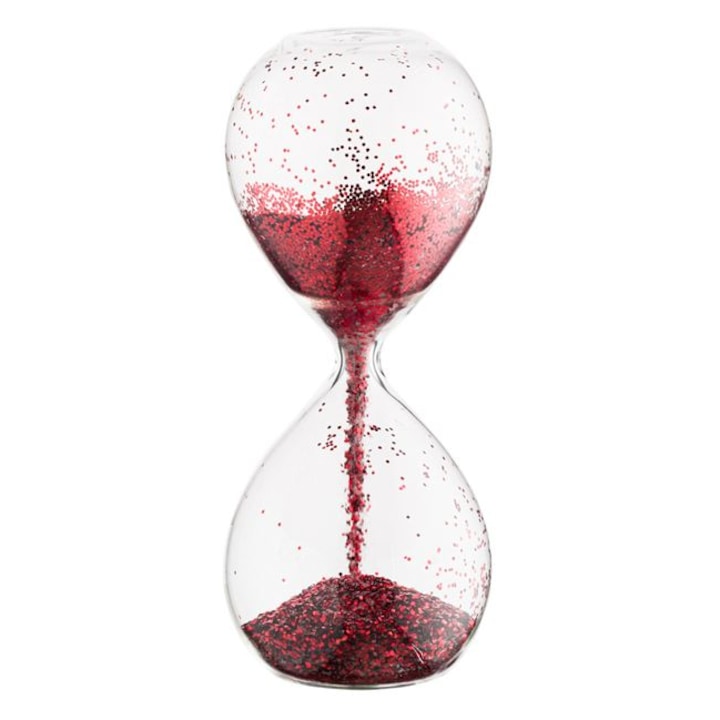 Пясъчен часовник пълен с червени конфети, Стъклен, 6x17 см